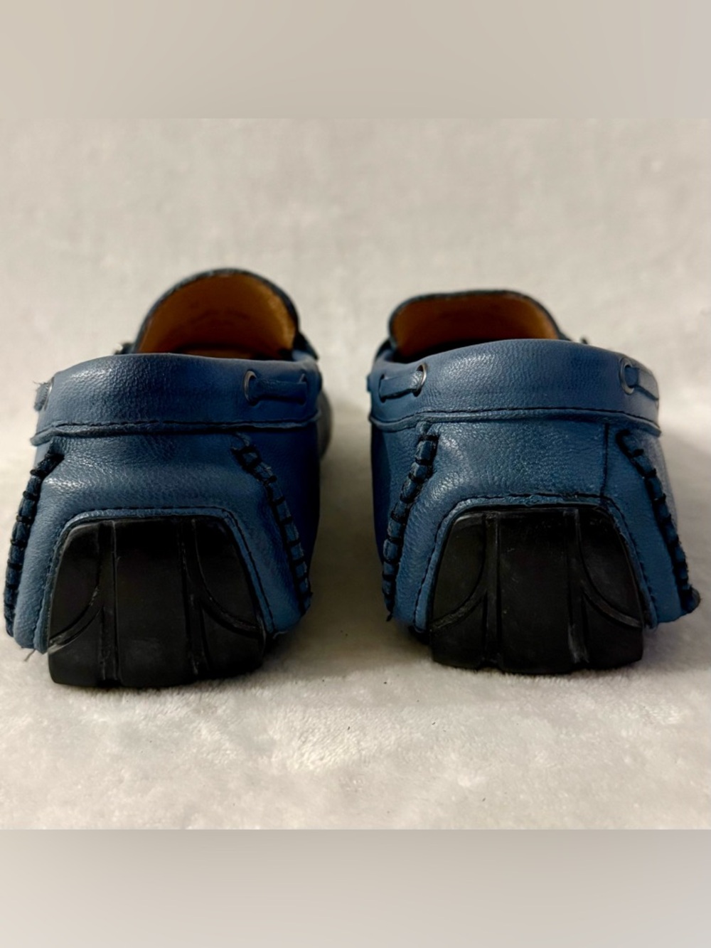 Bacco Bucci Studio Palm Beach Blue Leather Driving Loafers - Picture 3 of 14